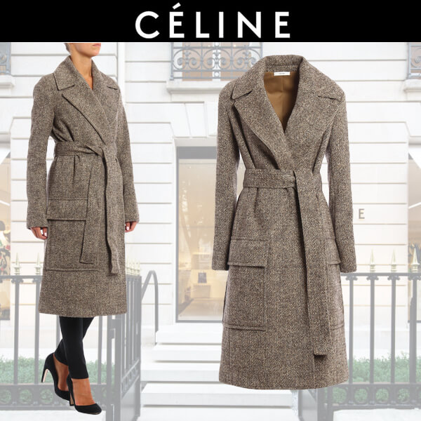 CELINE セリーヌ ウールコート ドレープ美シルエット 上質素材 2017-18AW セリーヌ服コピー 細見えシルエットが素敵なベルト付ウール