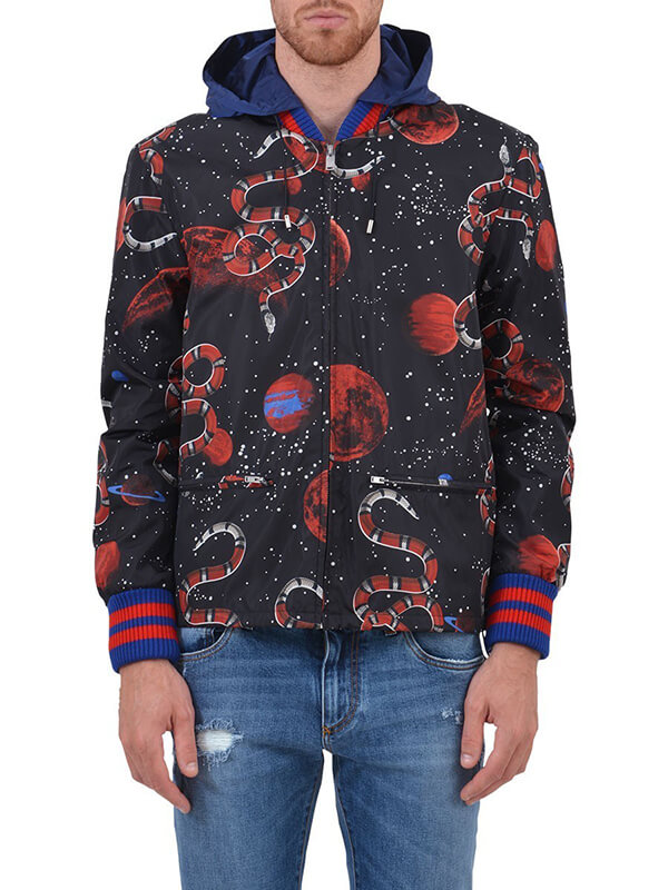 グッチ】ウィンドブレーカー アウター ナイロン 蛇 宇宙 黒-スーパー