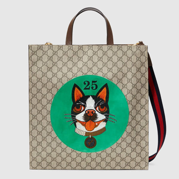 18SS【グッチ】GGスプリーム ボスコ トートバッグ ボストンテリア犬 