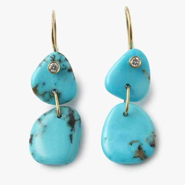 ロンハーマン/MIZUKI】14kt Earrings Double Turquoise&Diamond