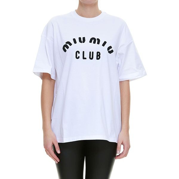 関送込】MiuMiu CLUB LOGO Tシャツ コピー オーバーサイズ 刺繍ロゴ