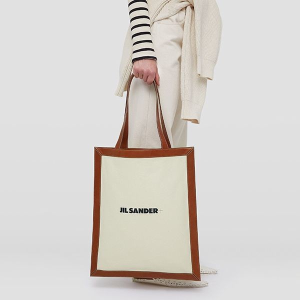 人気！【JIL SANDER 偽物】ロゴ入りレザー キャンバストートバック