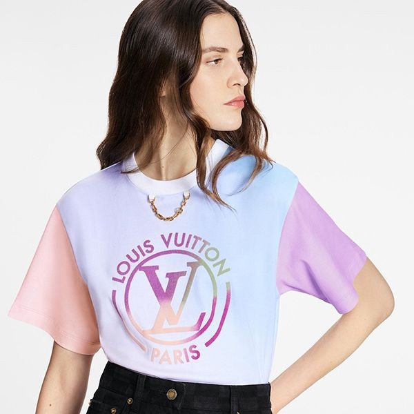 新作】​ルイヴィトン グラディエントLVサークルTシャツ パロディ