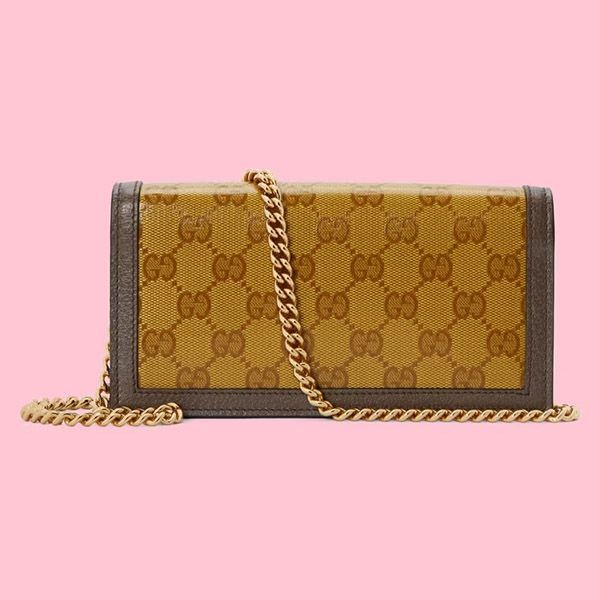 レア✨️グッチ◇チェーンウォレットフラップ長財布　シマピンクゴールド金具 アディダス x グッチ コピー チェーン ウォレット 長財布