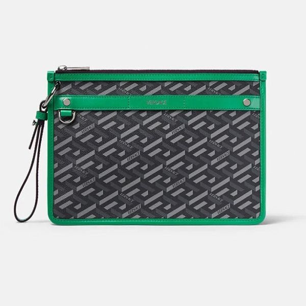 【美品】シグネチャー　レザーポーチ　グレカ　Versace　おしゃれ ヴェルサーチ ラ グレカ シグネチャー ポーチ クラッチバッグ 偽物 4色