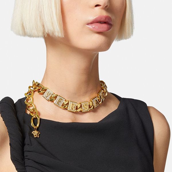 ヴェルサーチ 偽物 CRYSTALS TILES NECKLACE クリスタル ネックレス
