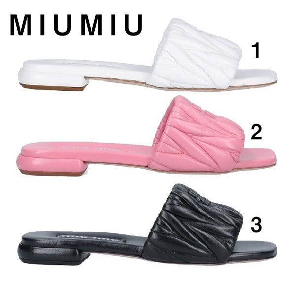 Miu Miu 偽物】FLAT スリップオン キルト ロゴ サンダル 3色 5XX605 