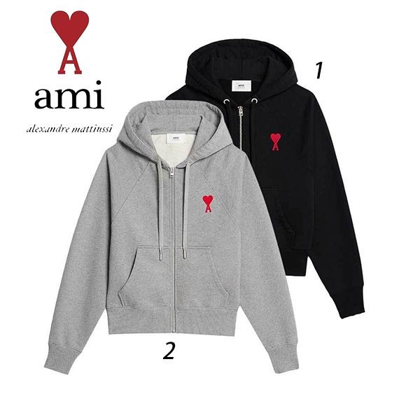 AMI PARIS コピー ループバック オーガニックコットン ジップ パーカー