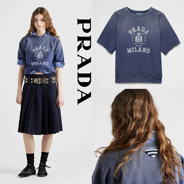 プラダ パロディ】カレッジスタイル コットンフリース Tシャツ 135730