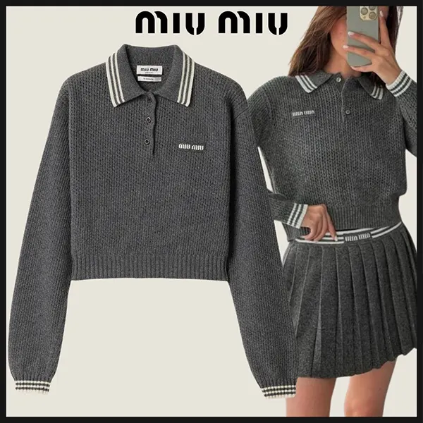 【新品未使用】MiuMiu ウールxカシミヤ ポロセーター ミュウミュウ ウールxカシミヤ ポロセーター MMLA26-スーパーコピーhacopy