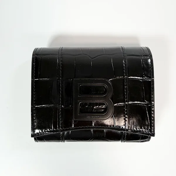 BALENCIAGA バレンシアガ　アワーグラス　ミニウォレット　クロコダイル バレンシアガ/Hourglass/コンパクト/クロコ型押しミニ財布