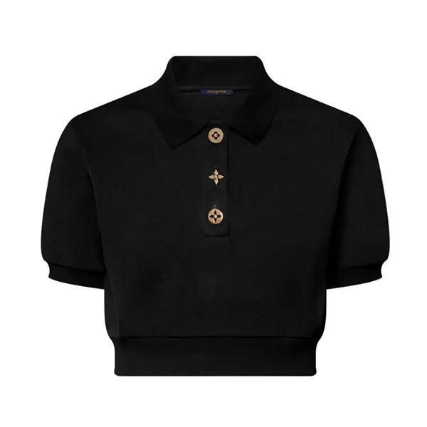 LOUIS VUITTON 正規品 フロントLVロゴボタン リブポロニット 半袖 ルイヴィトン クロップドボタンポロトップ 1AJFY1-スーパーコピーhacopy